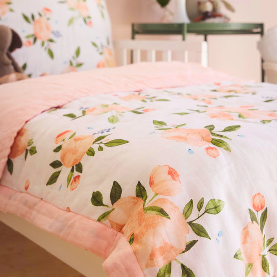 Cotton Muslin Toddler Comforter - Watercolor Roses Grande - Toddler Comforter - Watercolor Roses Grande