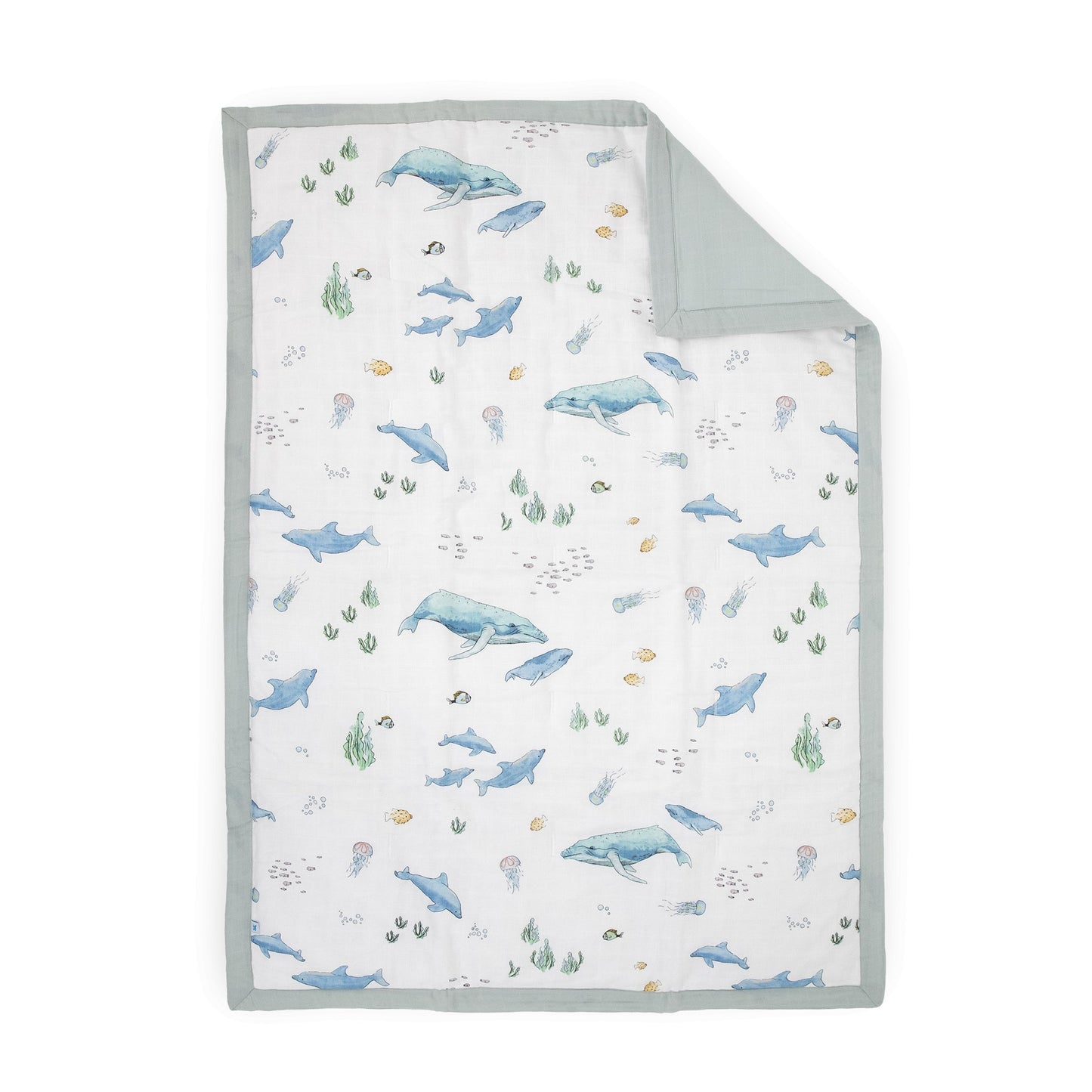 Cotton Muslin Toddler Comforter - Whales - Toddler Comforter - Whales