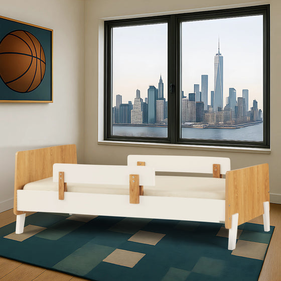 Fun Twin Bed - Kids Bed - White + Red Oak