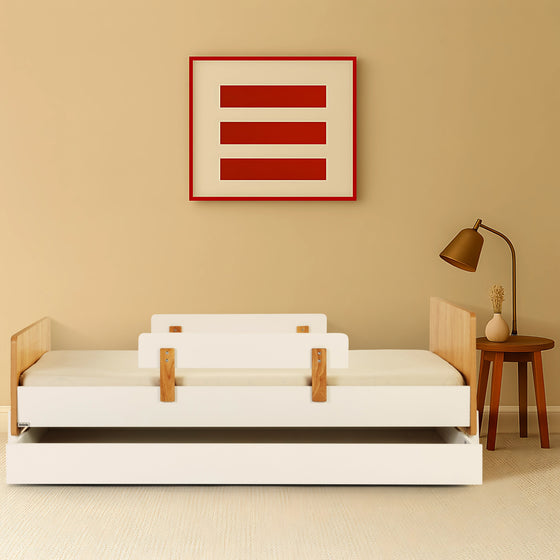 Fun Twin Bed - Kids Bed - White + Red Oak
