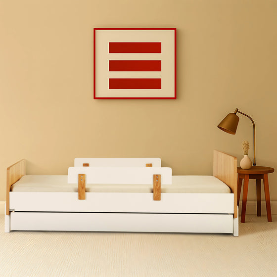 Fun Twin Bed - Kids Bed - White + Red Oak