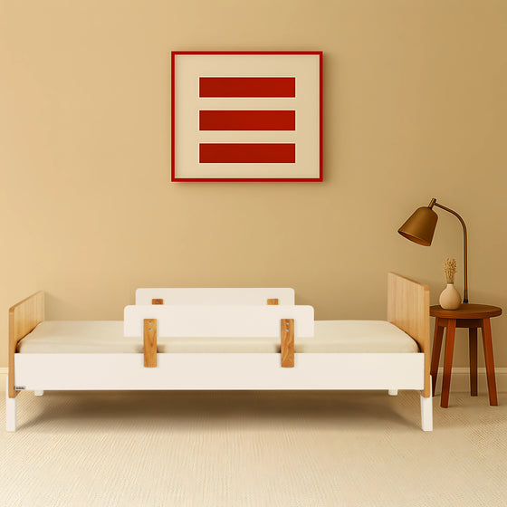 Fun Twin Bed - Kids Bed - White + Red Oak