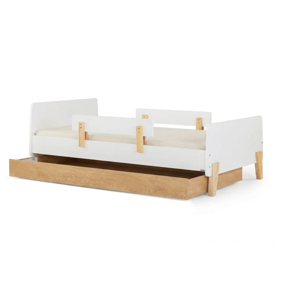 Fun Twin Bed + Trundle Box - White + Natural
