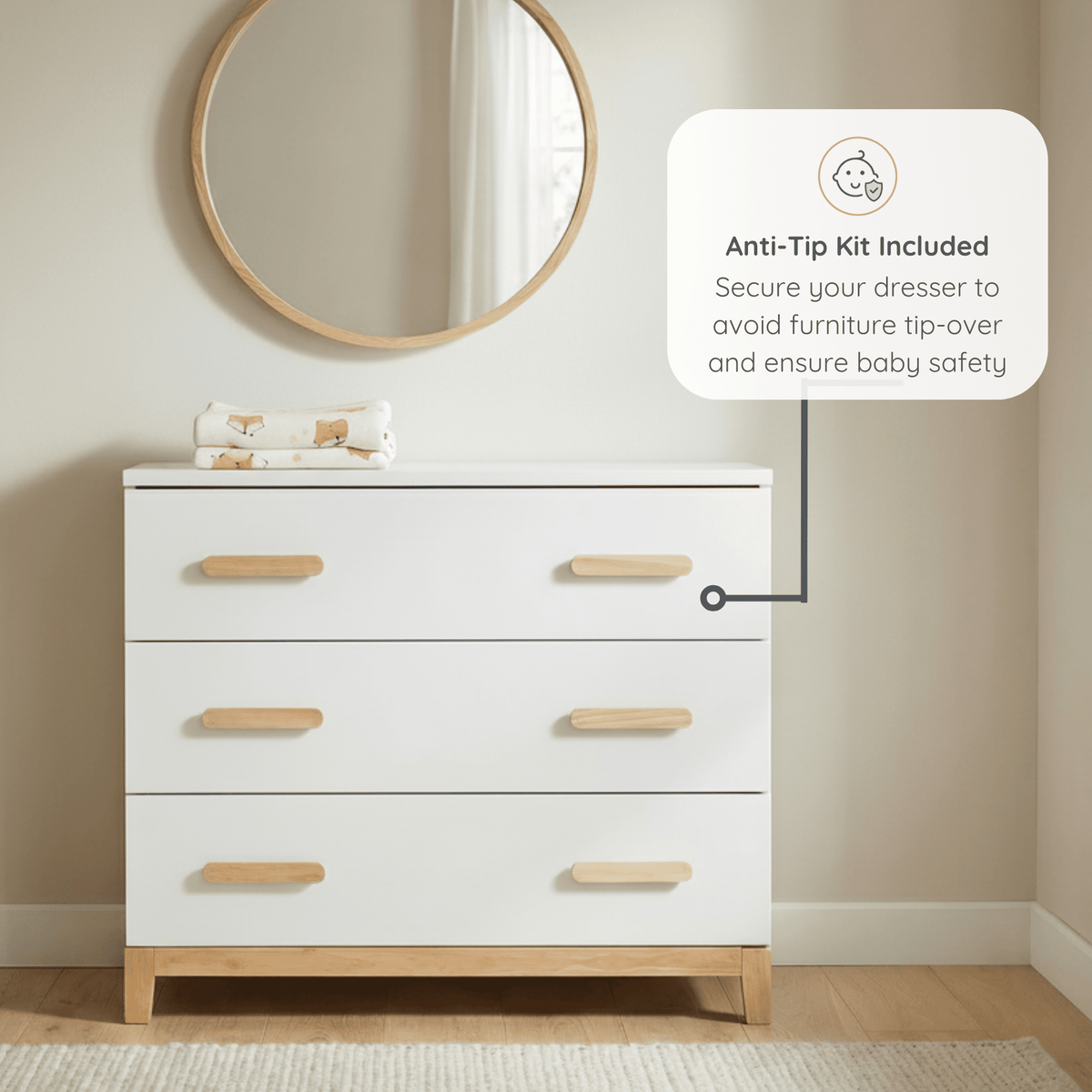 Lala Little 3 Drawer Dresser White/Natural