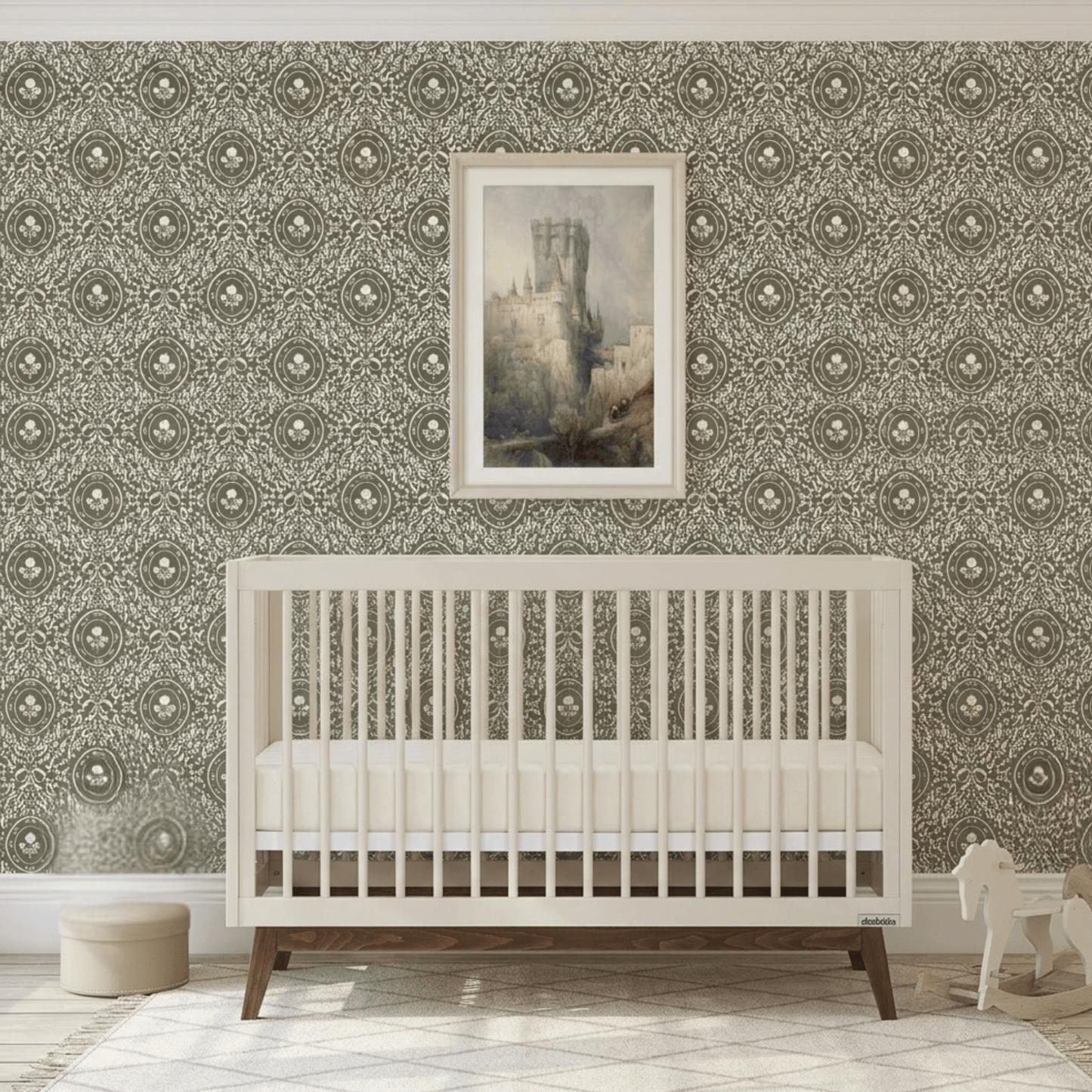 Louise Wallpaper by Ali Anni - Sage and Dark Olive