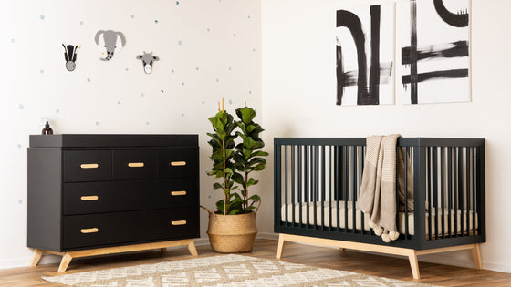 Nest Bundle - Bundle - Soho 3 - in - 1 Convertible Crib / White - Soho 5 - Drawer Nursery Dresser / black + natural