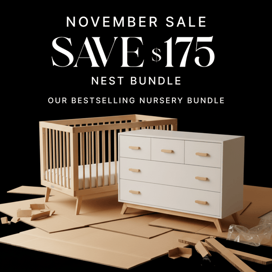 Nest Bundle - Bundle - Soho 3 - in - 1 Convertible Crib / White - Soho 5 - Drawer Nursery Dresser / black + natural