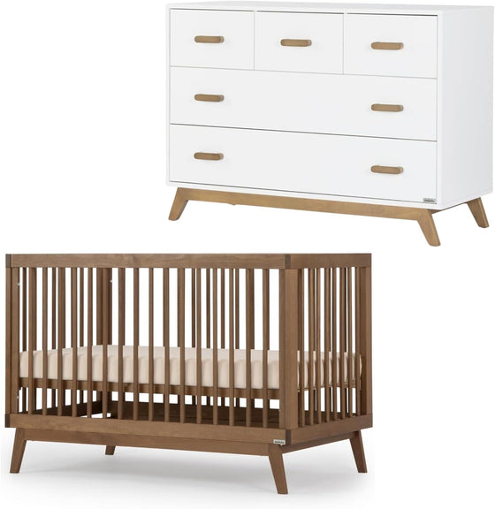Nest Bundle - Bundle - Soho 3 - in - 1 Convertible Crib / White - Soho 5 - Drawer Nursery Dresser / black + natural
