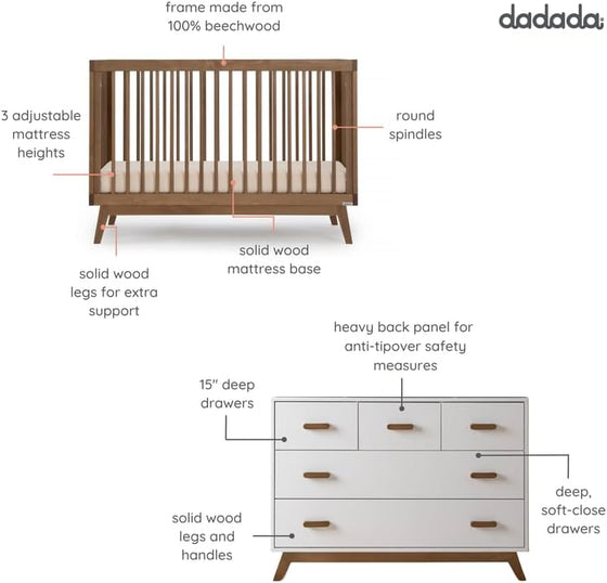 Nest Bundle - Bundle - Soho 3 - in - 1 Convertible Crib / White - Soho 5 - Drawer Nursery Dresser / black + natural