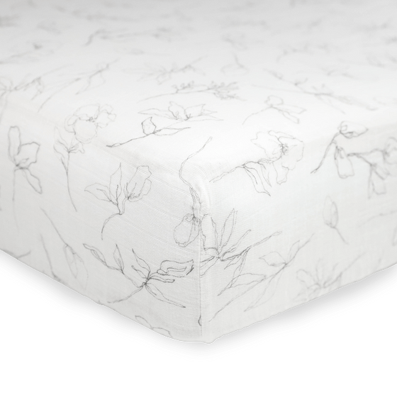 Organic Cotton Muslin Crib Sheet - Pencil Floral - Crib Sheet - Pencil Floral