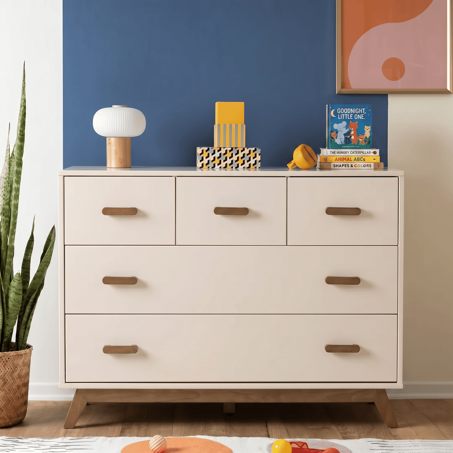 Soho 5-Drawer Dresser, White/Walnut