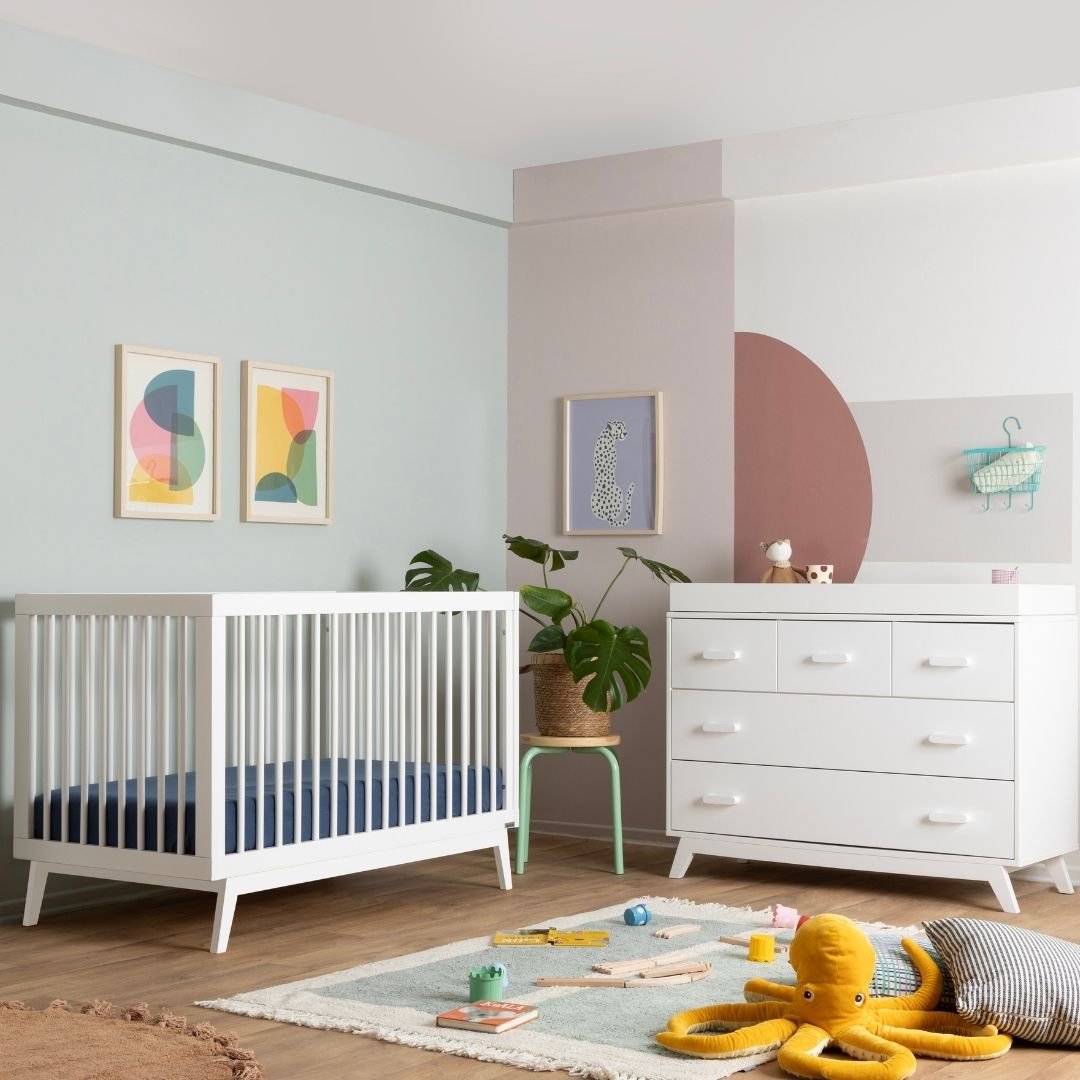 modern white nursery dresser Wood Nursery Baby Dresser,White Bedroom Dresser with 5 Drawers,38"H
