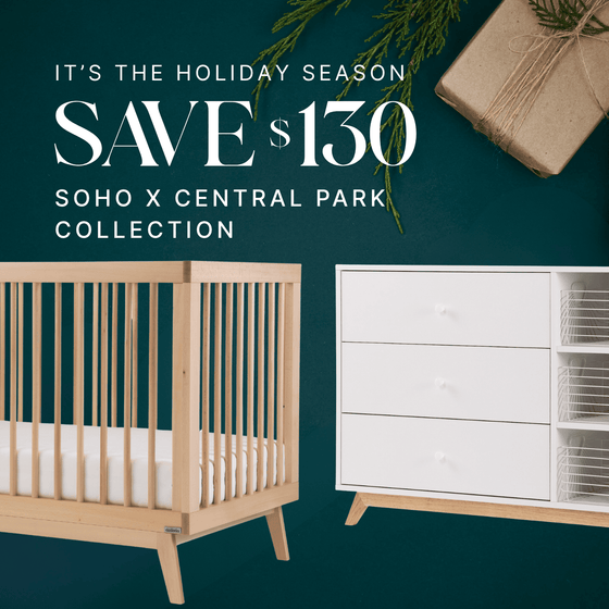Soho x Central Park Collection 12/2 - Bundle - Soho 3 - in - 1 Convertible Crib / White - Central Park 3 - Drawer, Two Shelf Nursery Dresser / white + natural