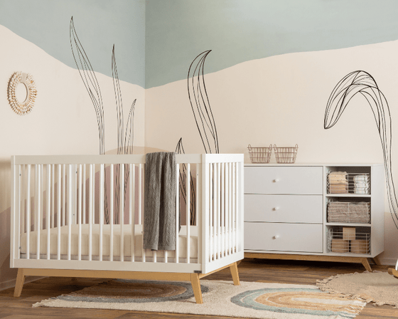 Soho x Central Park Collection - Bundle - Soho 3 - in - 1 Convertible Crib / White - Central Park 3 - Drawer, Two Shelf Nursery Dresser / white + natural