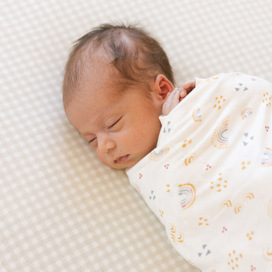 Stretch Knit Crib Sheet - Tan Gingham - Crib Sheet - Tan Gingham