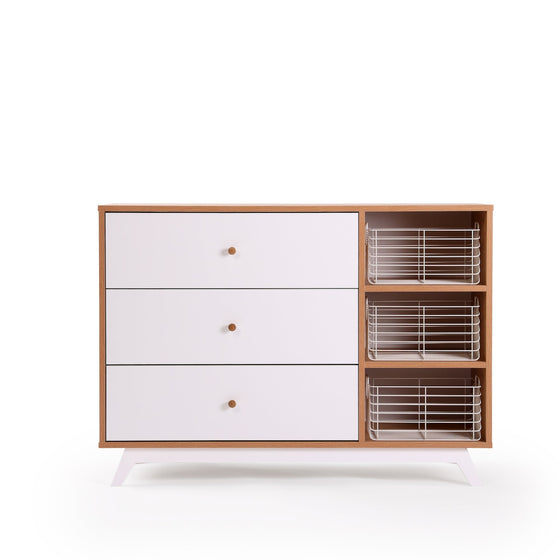 UPDATED! Central Park 3-drawer, Two Shelf Nursery Dresser 2.0 - dresser - white + red oak
