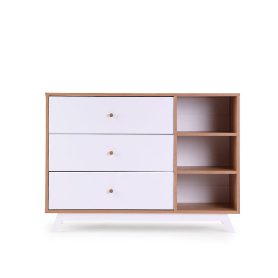 UPDATED! Central Park 3-drawer, Two Shelf Nursery Dresser 2.0 - dresser - white + red oak